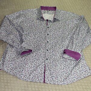 Men's White Paisley Button-Up Shirt with Purple Accents